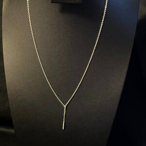 Dainty Sterling Silver & Diamond Vertical Bar Necklace 925 Sterling Silver Chain